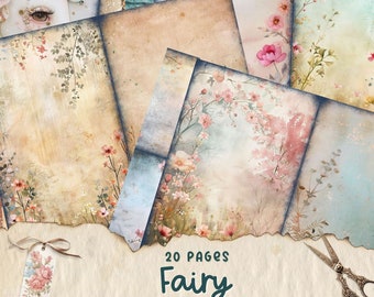 Páginas de diario basura de hadas, imprimibles de collage del mundo encantado de mariposas, kit de fantasía, papel de diario basura de mariposas y hadas, cuento de hadas