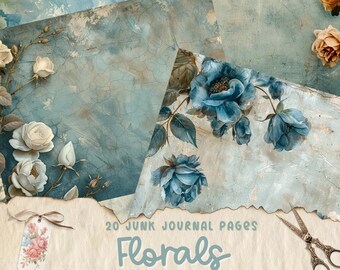 Floral Junk Journal Printable Pages, Flower Junk Journal Kit, Scrapbook Paper, Digital Collage Sheet, Instant Download, Paper Craft Supplies
