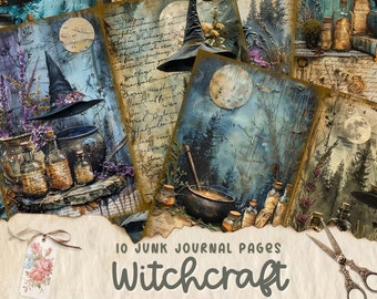 Witchcraft Junk Journal Pages, Digital Scrapbook Paper Kit, Printable Spell Book, Potion Collage Sheet, Witchcraft Ephemera, Fantasy Nature