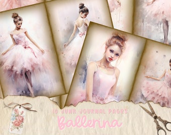 Ballet Junk Journal Pages, Digital Floral Collage Sheet, Printable Scrapbook Kit, Shabby Chic Rose, Vintage Ephemera, Ballerina Theme Paper