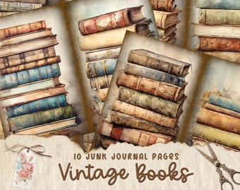 Pode incluir: Dez páginas de papel digital com ilustrações vintage em aquarela de pilhas de livros antigos. As páginas são perfeitas para o diário de sucata, scrapbooking ou para adicionar um toque vintage às suas manualidades.