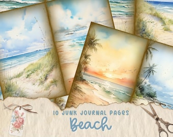 Vintage Strand Junk Journal Seiten, Digitale Strand Themen Scrapbook Papier, Küsten Collage Sheet, Vintage Nautik Junk Journal Kit