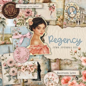 Pagine del diario spazzatura dell'era Regency, carta scrapbooking romantica, signora vittoriana, effimeri vintage, shabby chic, carta stampabile, download digitale