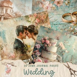 ヴィンテージ ウェディング ジャンク ジャーナル キット、印刷可能なスクラップブック ページ、結婚愛、ペーパー クラフト、エフェメラ、ブライダル デジタル ペーパー、デジタル ダウンロード