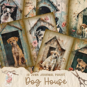 Documenti del diario spazzatura della casa del cane, Animali effimeri, Download stampabile, Supporti misti, Foglio collage, Labrador istantaneo, Fiore per animali domestici, Shabby Chic