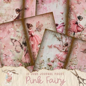 Rosa Feen Junk Journal Seiten, Schmetterling verzauberte Welt Collage Printable, Fantasy Kit, Schmetterling und Feen Junk Journal Papier, Märchen
