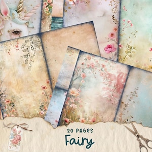 Pages de carnet de voyage féeriques, collages papillons enchantés à imprimer, kit fantastique, papier de carnet de voyage papillons et fées, conte de fées