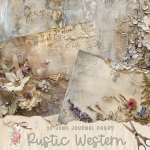 Rustieke westerse ongewenste dagboekpagina's, Floral Junk Journal afdrukbaar, Flower Junk Journal Paper, Digital Collage Sheet, Paper Craft, Cowboy JPG