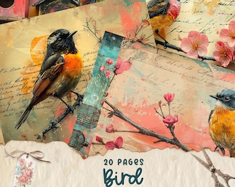 Bird Junk Journal Printable | Shabby Chic | Journal Pages | Card Making | Tag Creation | Paper Kit | Digital Paper | Scrapbooking
