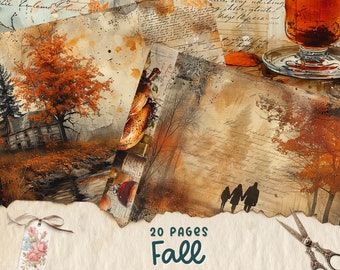 Cozy Autumn Junk Journal Kit, Fall Ephemera, Fall Junk Journal Pages, Printable Paper, Digital Collage, Autumn Scene, Leaves, Pumpkin, Fall
