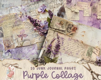 Junk Journal | Purple Newspaper Collage Style | Journal Pages | Card Making | Tag Creation | Paper Pack | Digital Paper | Scrapbook Paper