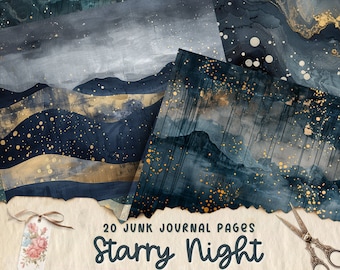 Celestial Moon Junk Journal Pages, Digital Scrapbook Paper Kit, Vintage Night Sky Ephemera, Astronomy Printable, Mystical Star Collage Sheet