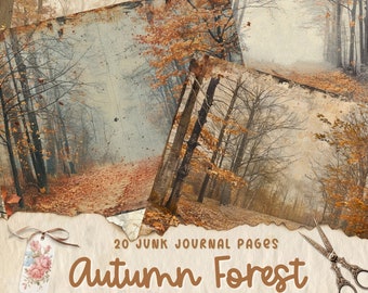 Autumn Junk Journal Pages, Digital Fall Scrapbook Paper, Printable Autumn Forest Collage Sheet, Fall Tree Junk Journal Kit, Autumn Ephemera
