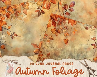 Autumn Junk Journal Pages, Digital Fall Scrapbook Paper, Printable Autumn Foliage Collage Sheet, Fall Tree Junk Journal Kit, Autumn Ephemera