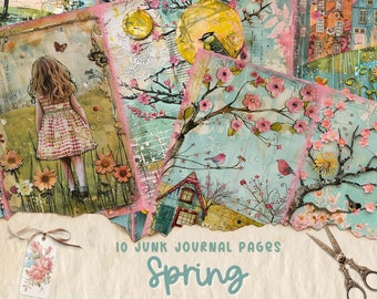 Spring Junk Journal Kit, Junk Journal Printable Page, Flowers Junk Journal Kit, Junk Journal Paper Digital Collage Sheet, Instant Download