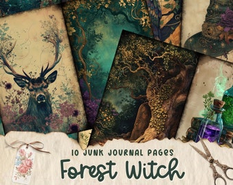 Forest Witch Junk Journal Pages, Digital Scrapbook Paper Kit, Printable Spell Book, Potion Collage, Witchcraft Ephemera, Fantasy Nature