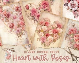 Valentine's Day Junk Journal Paper, I Love You Printable, Junk Journal digital Download, Junk Journal printable, Romantic Diary Pages