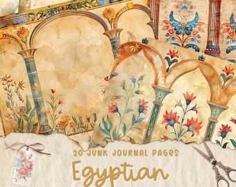 Egyptian Junk Journal Page Bundle, Ancient Egypt Printable Scrapbook Paper, Digi Collage Sheet, Vintage Ephemera Kit, Egyptian Background