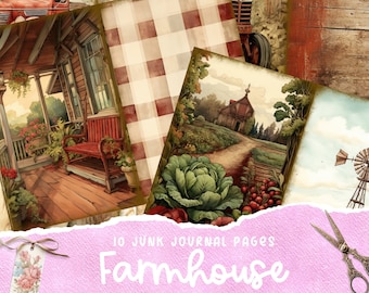 Watercolor Country Farm Junk Journal Printable Pages, Farm House Junk Journal Kit, Ranch Junk Journal Paper, Digital Collage Sheet