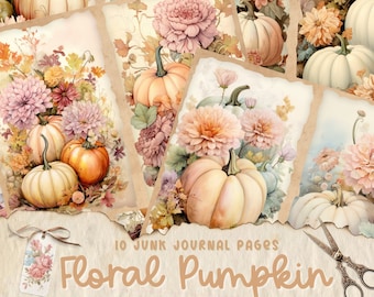 Autumn Junk Journal Kit, Fall Junk Journal Pages, Floral Pumpkin Junk Journal Printable Paper, Digital Collage Sheet, Autumn Scene Journal