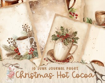 Christmas Hot Cocoa Junk Journal Pages, Digital Download, Scrap Book, Printable, Vintage Junk Journal Digi Kit, Journal, Xmas, Hot Chocolate