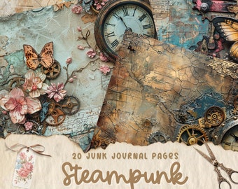 Steampunk Junk Journal Pages, Digital Industrial Paper, Victorian Printable, Digi Collage Sheet, Mechanical Scrapbook Kit, Vintage Ephemera