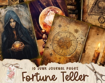 Fortune Teller Junk Journal Kit Tarot and crystal ball Junk Journal Pages Gothic collage sheets scrapbooking cards ephemera Tarot Tales