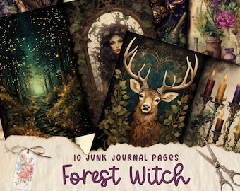 Forest Witch Junk Journal Pages, Digital Scrapbook Paper Kit, Printable Spell Book, Potion Collage, Witchcraft Ephemera, Fantasy Nature