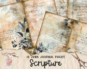 Utskrivbara sidor med skräpjournal, vintagekort, digitalt collageark, skräpjournalkit, viktoriansk scrapbook-ephemera, kalligrafi