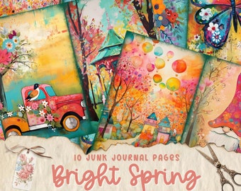Spring Junk Journal Kit, Junk Journal Printable Page, Flowers Junk Journal Kit, Junk Journal Paper Digital Collage Sheet, Instant Download