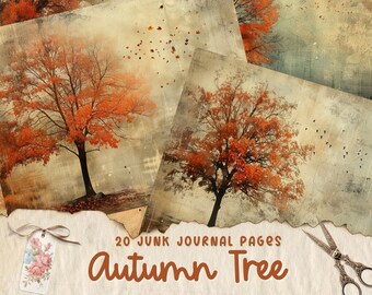 Herbst Junk Journal Seiten, Digitales Herbst Scrapbook Papier, Herbst Baum Collage Sheet, Herbst Baum Junk Journal Kit, Herbst Ephemera