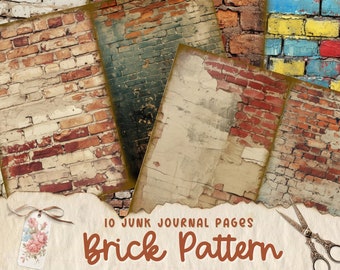 Brick Wall Craft Paper Junk Journal Half Papers - Vintage Blank Decorative Printable Pages, Scrapbook Supplies, Digital Download, Pattern