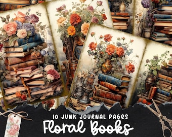 Vintage Books Junk Journal Pages, Digital Scrapbook Paper Kit, Victorian Library Printable, Dark Academia Ephemera, Reading Collage Sheet