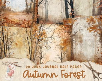 Autumn Junk Journal Pages, Digital Fall Scrapbook Paper, Printable Autumn Forest Collage Sheet, Fall Tree Junk Journal Kit, Autumn Ephemera