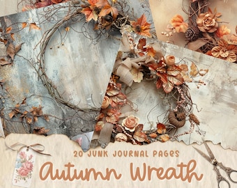 Autumn Wreath Junk Journal Pages, Digital Fall Scrapbook Paper, Printable Autumn Forest Collage Sheet, Fall Junk Journal Kit Autumn Ephemera