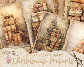 Christmas Presents Junk Journal Kit, Vintage Christmas Junk Journal Pages, Xmas Gifts Junk Journal Printable Paper, Digital Collage Sheet