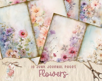 Watercolor Wildflowers Junk Journal Printable Page, Flowers Junk Journal Kit, Junk Journal Paper Digital Collage Sheet, Instant Download