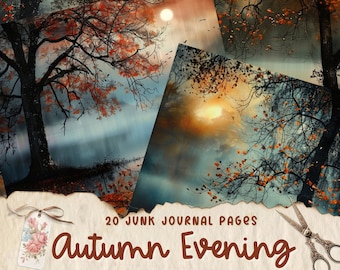 Autumn Junk Journal Pages, Digital Fall Evening Scrapbook Paper, Printable Autumn Collage Sheet, Fall Tree Junk Journal Kit, Autumn Ephemera
