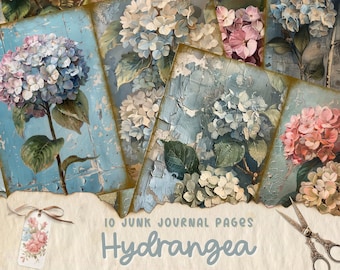 Colorful Hydrangea Junk Journal Printable, Vintage Hydrangea Junk Journal Kit, Junk Journal Pages, Digital Collage Sheet, Instant Download