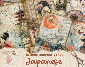 Vintage Japan Junk Journal Pages, Digital Scrapbook Paper Kit, Japanese Ephemera, Printable Collage Sheet, Asian Background, Oriental Prints