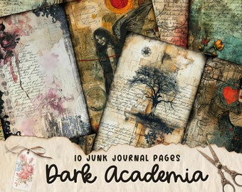 Páginas de lixo eletrônico da Dark Academia, kit de papel para scrapbook digital, impressão gótica, folha de colagem de biblioteca mágica, coisas efêmeras vintage, livros de bruxas