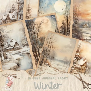 Winter Wunderland Junk Journal Seiten, digitaler Download, Scrap Buch, bedruckbar, Vintage Junk Journal Digi Kit, Journal, Winter Saison, Thema