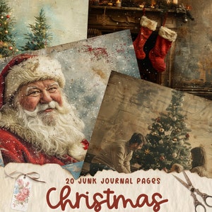 Christmas Junk Journal Kit, Vintage Merry Christmas Junk Journal Pages, Santa Scene Junk Journal Printable Paper, Digital Collage Sheet