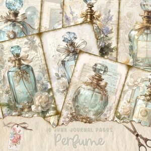 Páginas imprimíveis do diário do lixo do perfume, cartão do vintage, folha de colagem digital, jogo do diário do lixo da flor, coisas efêmeras do scrapbook vitoriano