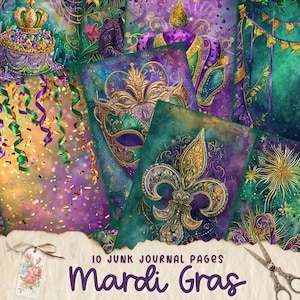 Journal de bordel de Mardi Gras | Journal vintage | Feuilles de collage pour scrapbooking Mardi Gras | Saison du carnaval de la Nouvelle-Orléans | Kit éphémère imprimable