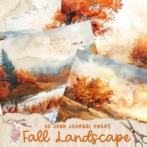 Páginas de diario basura de paisaje de otoño, Descarga digital, Libro de chatarra, Imprimible, Kit Digi de diario basura vintage, Diario, Otoño, Bosque, Bosque