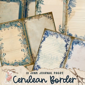 Cerulean Border Junk Journal Pages, Scrapbook Paper, Collage Sheet, Digital Printable Paper, Shabby Chic, Vintage Ephemera, Journal Supplies