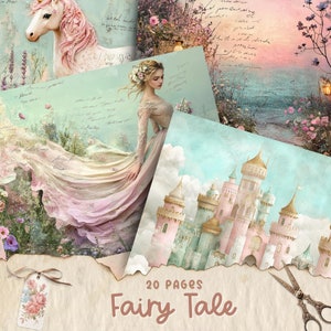 Kit de journal indésirable pastel conte de fées, imprimables collage forêt féerique fantastique, kit numérique fée, papier journal indésirable forêt magique