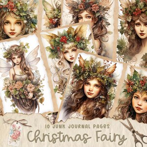 Weihnachten Fee Junk Journal druckbare Seiten, Schmetterling Lady Junk Journal Kit, Winter Scrapbook Papier digitale Collage Blatt sofortiger Download