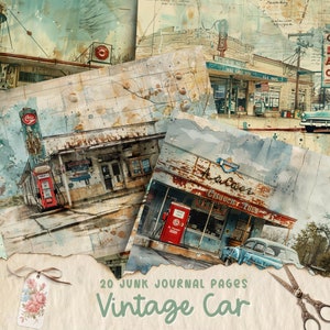 Klassieke auto Junk Journal Kit, afdrukbaar voertuig, Ephemera, Journaling Supplies, Scrapbook Supplies, Digital Journal, ATC-kaarten, Auto
